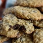 cake mix oatmeal chocolate chip cookies in a pile