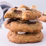 3 s'mores cookies on top of each other